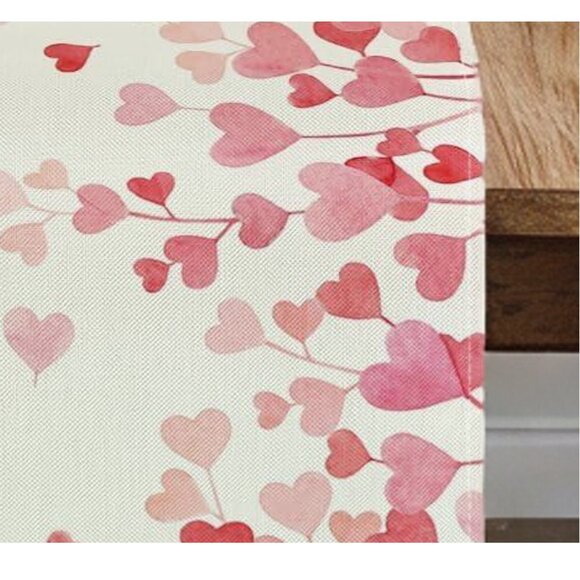 Valentines Day Table Runner Heart Dining Cloth Cottage Pink Wedding Party Decor - Picture 4 of 10
